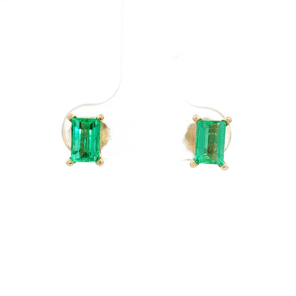 1.18 Emerald Cut Emerald Stud Earrings in 14k