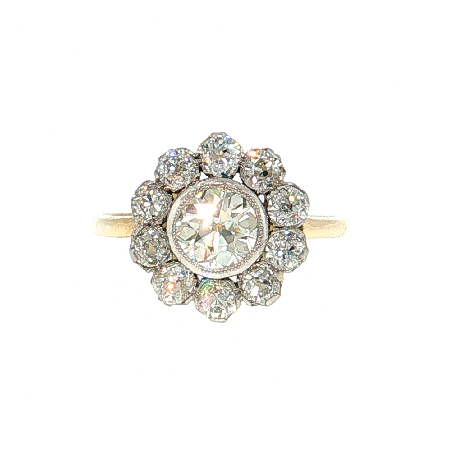 1.18 GIA Diamond Halo Cluster Ring Platinum & 18k