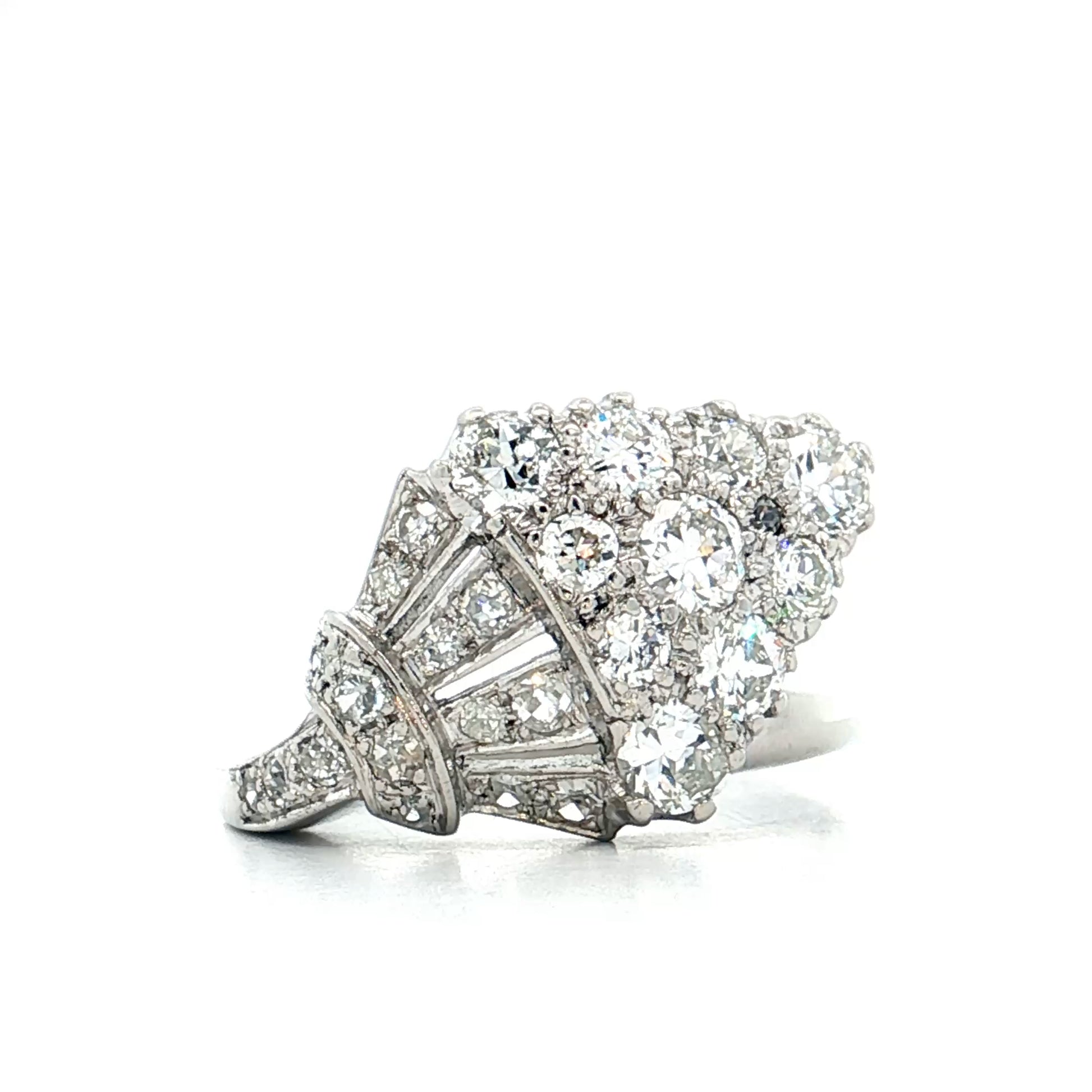 1.20 Antique Art Deco Diamond Cocktail Ring Platinum