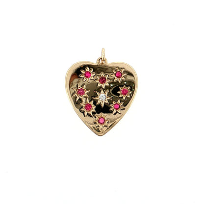 1.20 Ruby & Diamond Heart Pendant 14k Yellow Gold