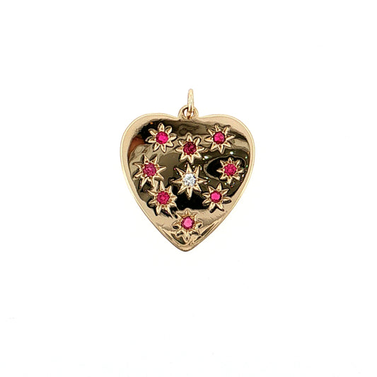 1.20 Ruby & Diamond Heart Pendant 14k Yellow Gold