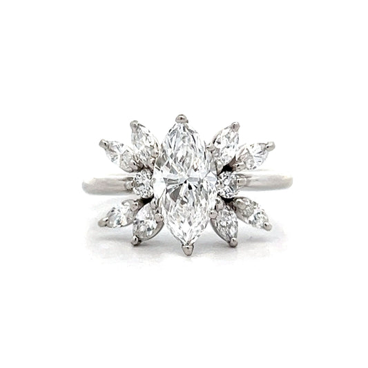 1.22 Marquise Diamond Cluster Engagement Ring in Platinum