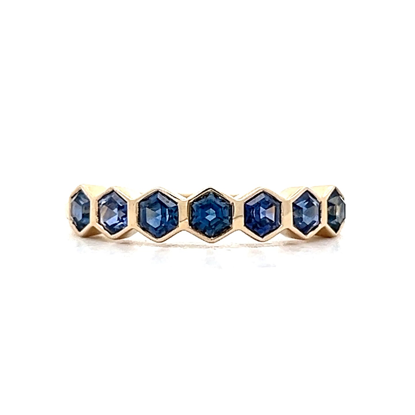 1.23 Hexagon Blue Sapphire Band in 14k Yellow Gold