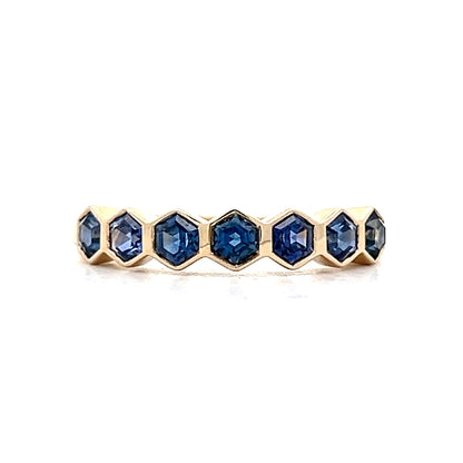 1.23 Hexagon Blue Sapphire Band in 14k Yellow Gold