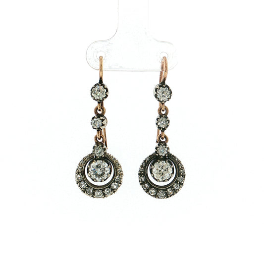 1.24 Antique Victorian Diamond Earrings 14k & Sterling Silver