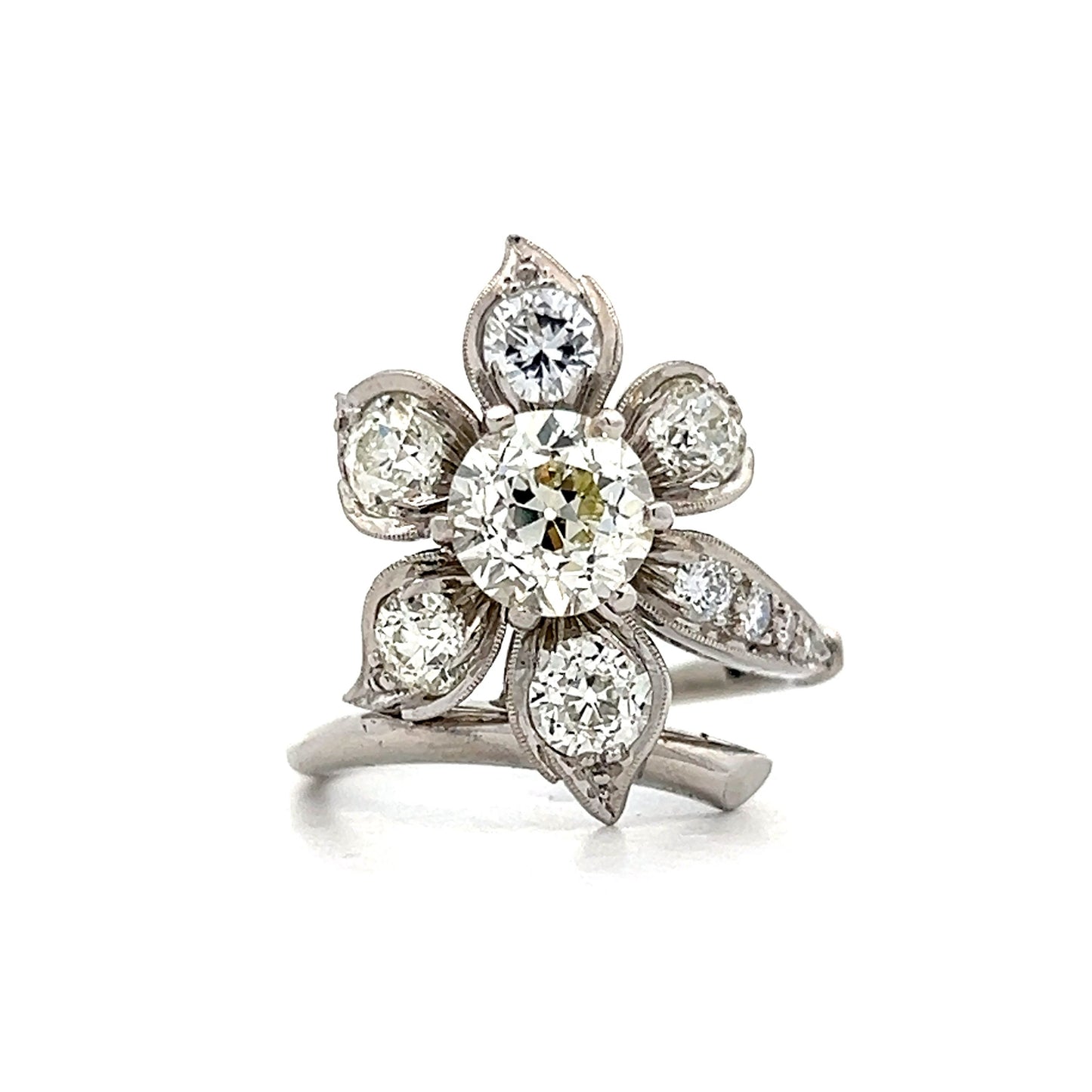 1.24 Petri Vintage Deco Floral Cocktail Ring in Platinum