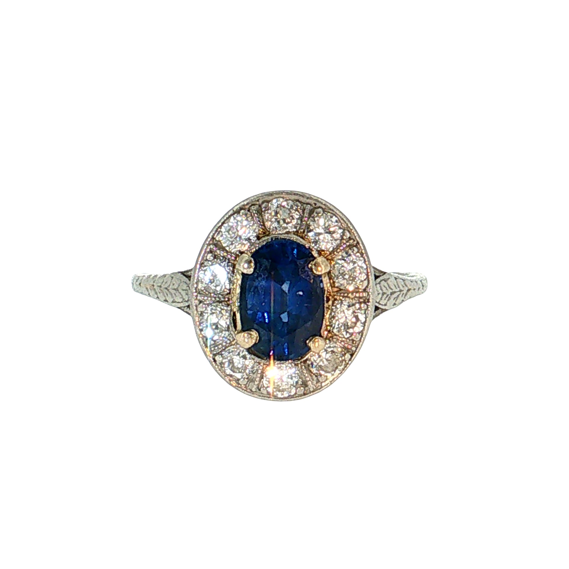 1.26 Antique Art Deco Sapphire Engagement Ring Platinum