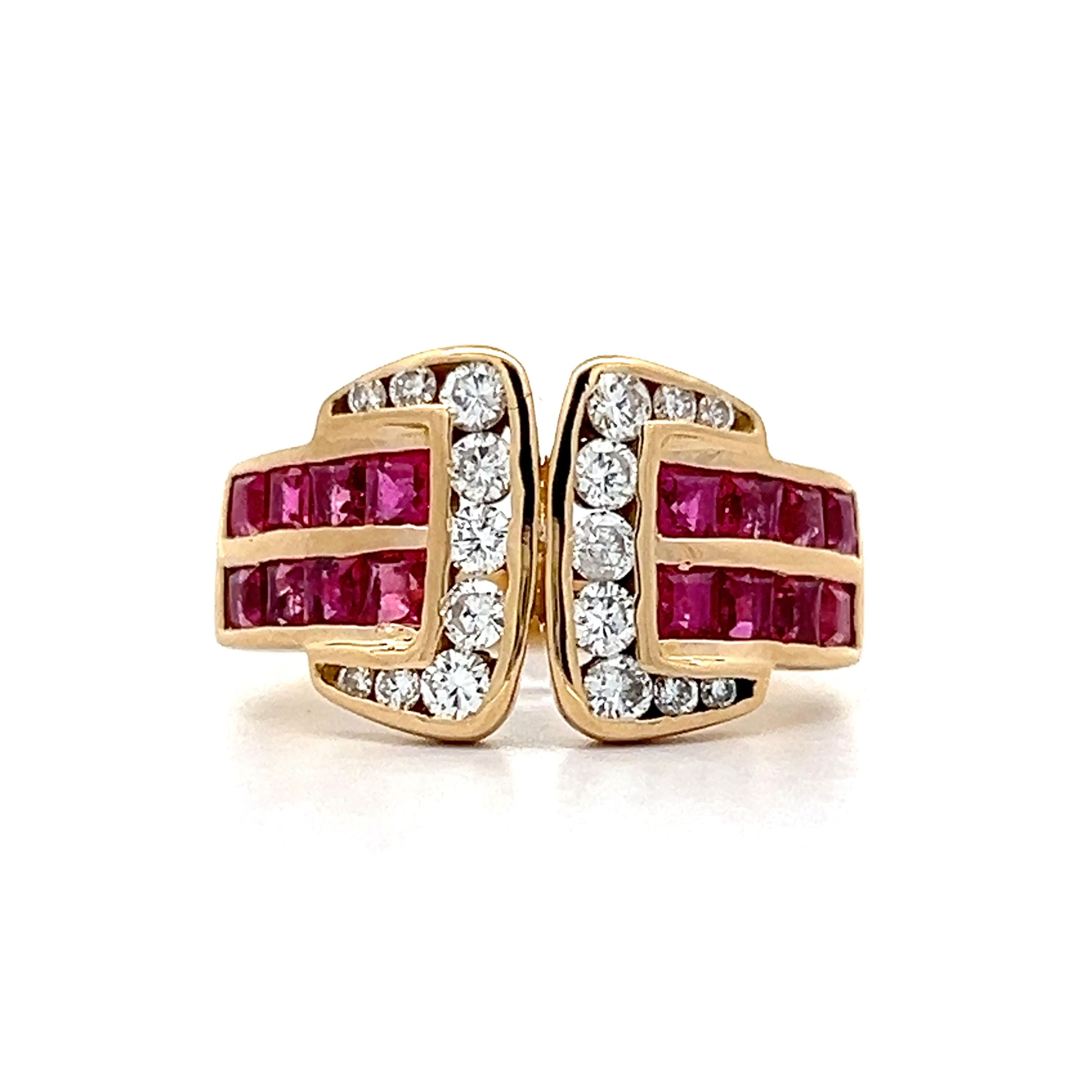 ⭐︎Ruby Dai！様⭐︎専用 1.26 Ruby & Diamond Buckle Ring in 18k Yellow Gold