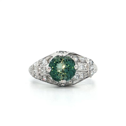 1.27 Antique Art Deco Tourmaline Engagement Ring Platinum