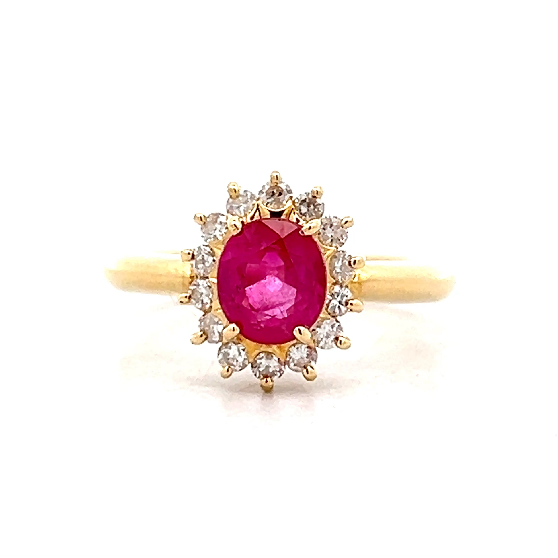 1.27 Ruby & Diamond Halo Engagement Ring in 18k