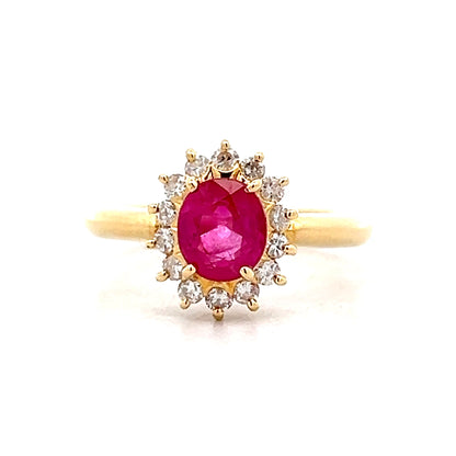 1.27 Ruby & Diamond Halo Engagement Ring in 18k