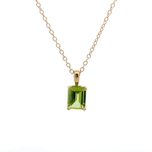 1.29 Emerald Cut Peridot Necklace in 14k Yellow Gold