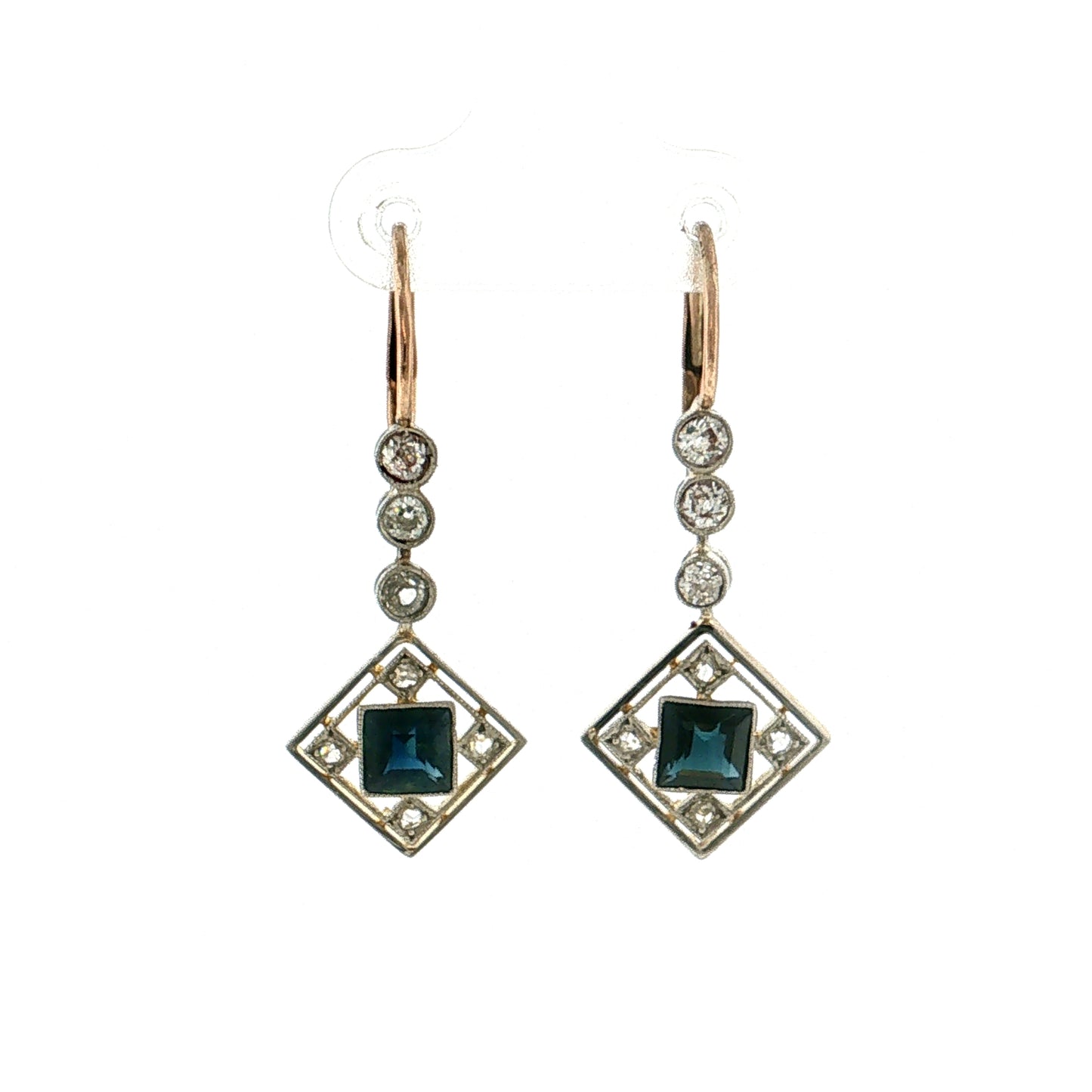 1.30 Antique Edwardian Sapphire & Diamond Drop Earrings 18k