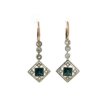 1.30 Antique Edwardian Sapphire & Diamond Drop Earrings 18k