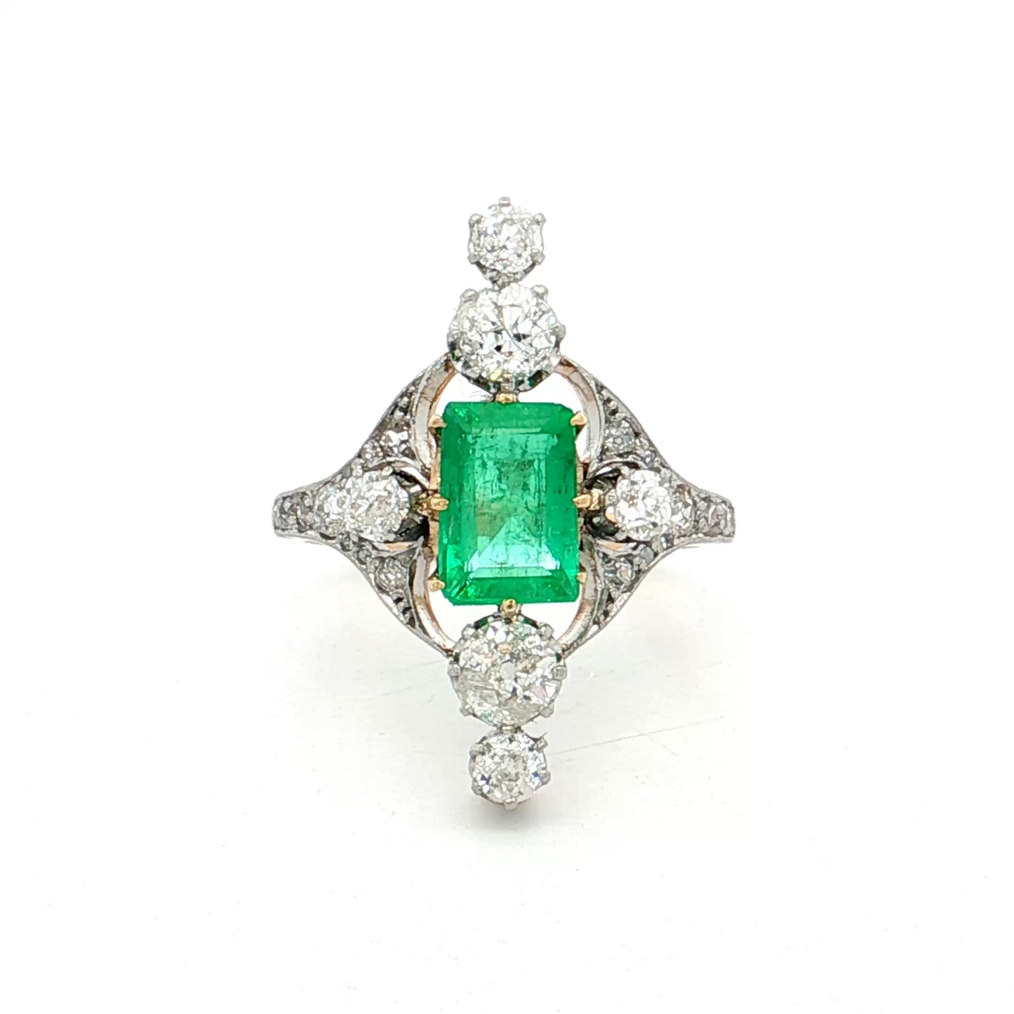1.30 Edwardian Emerald & Diamond Cocktail Ring Platinum