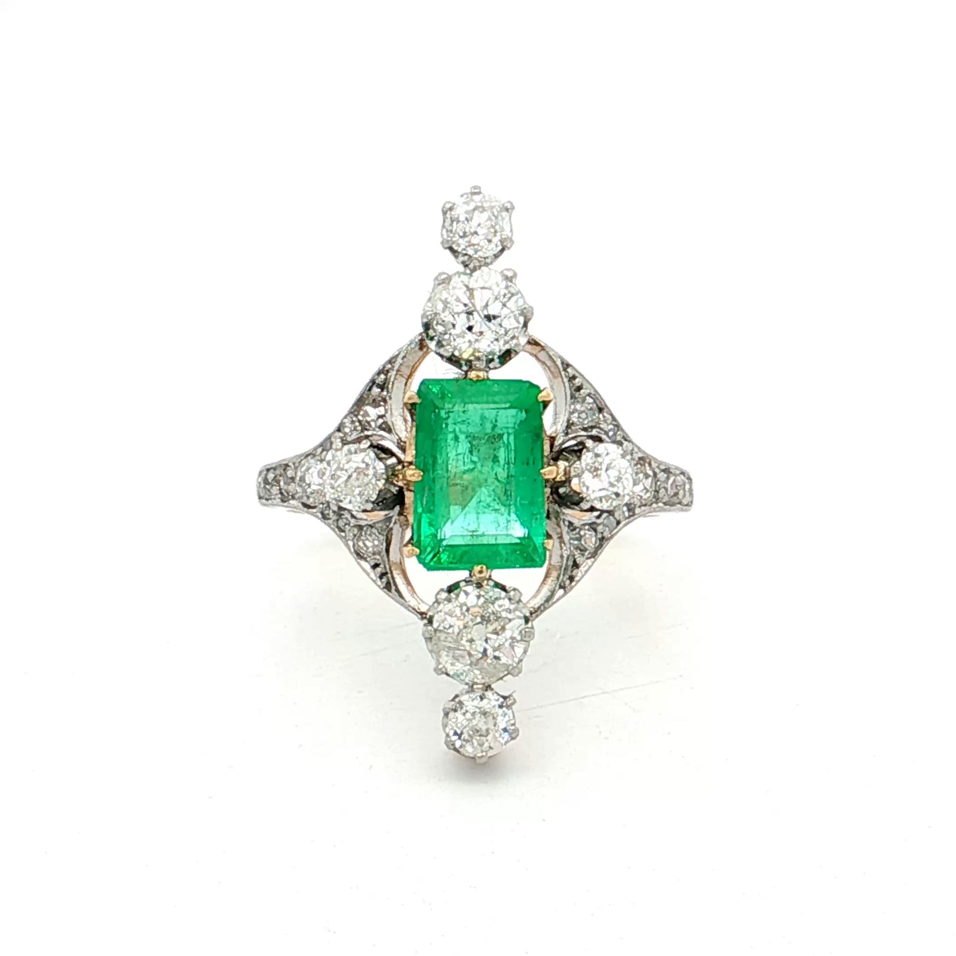 1.30 Edwardian Emerald & Diamond Cocktail Ring Platinum