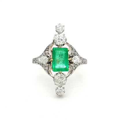 1.30 Edwardian Emerald & Diamond Cocktail Ring Platinum
