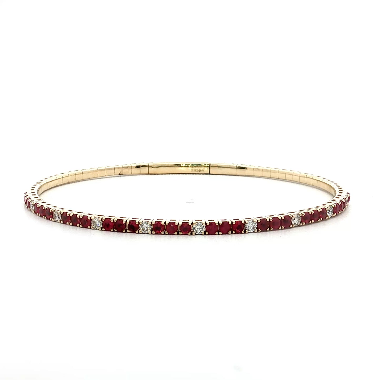 1.30 Ruby & Diamond Bangle Bracelet 14k Yellow Gold