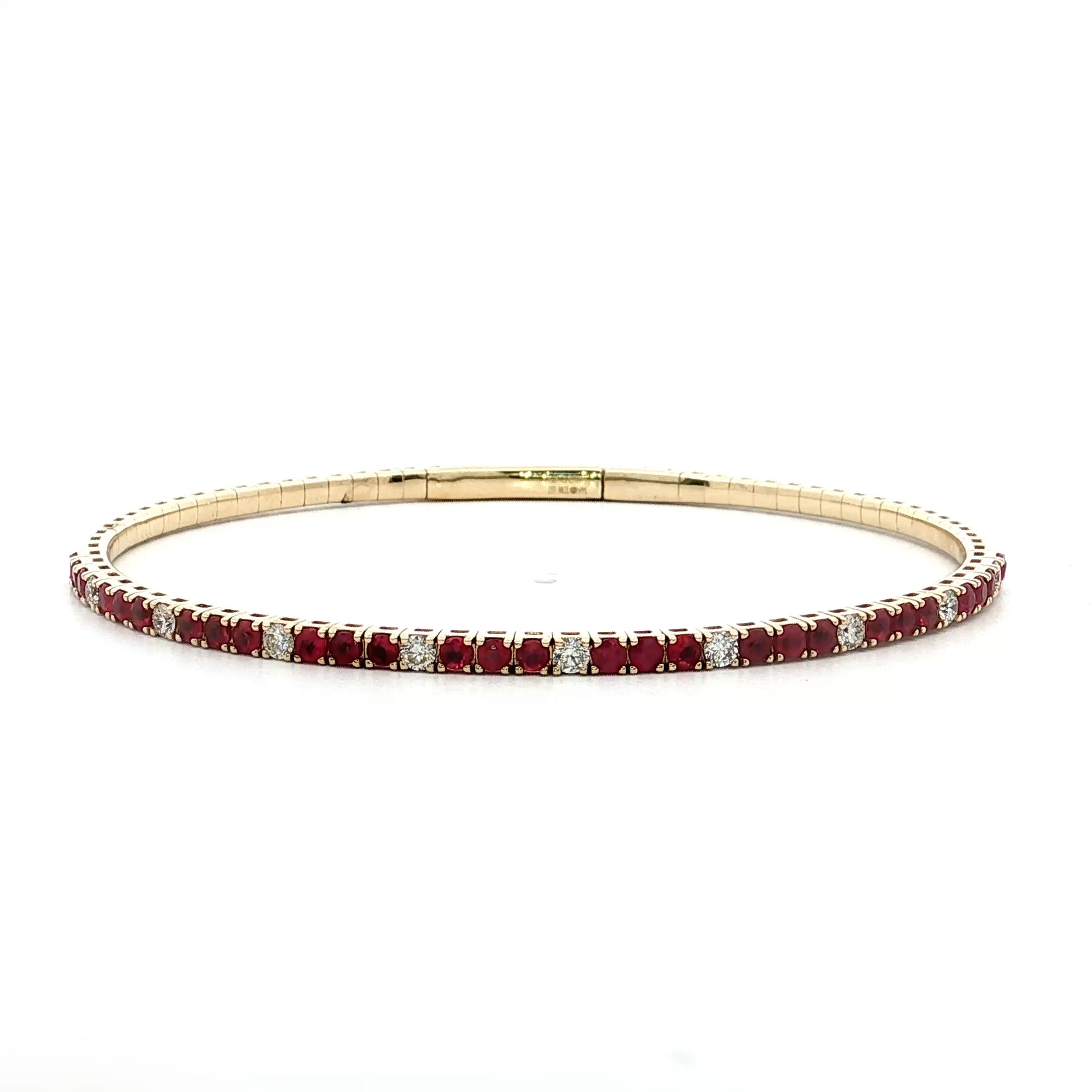 1.30 Ruby & Diamond Bangle Bracelet 14k Yellow Gold