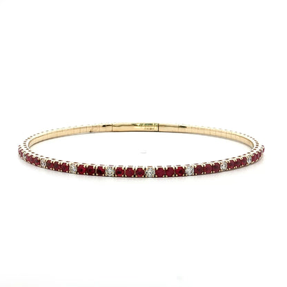 1.30 Ruby & Diamond Bangle Bracelet 14k Yellow Gold