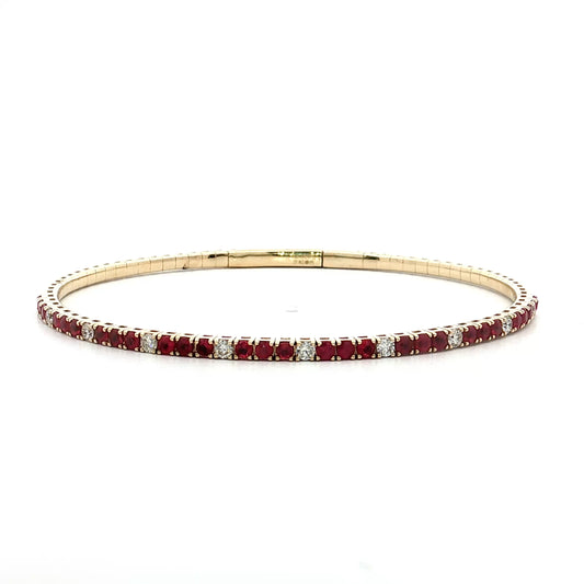 1.30 Ruby & Diamond Bangle Bracelet 14k Yellow Gold
