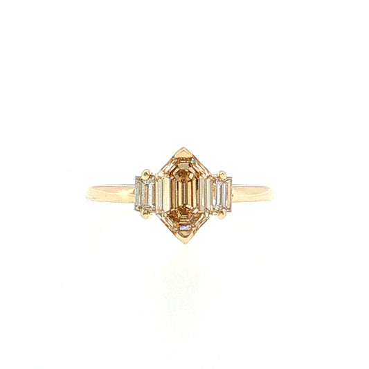 1.31 Fancy Brown Hexagon Diamond Ring 14K Yellow Gold