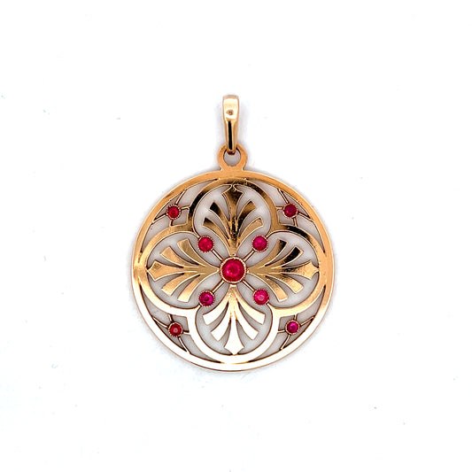 1.31 Spinel Medallion Pendant in 14k Yellow Gold