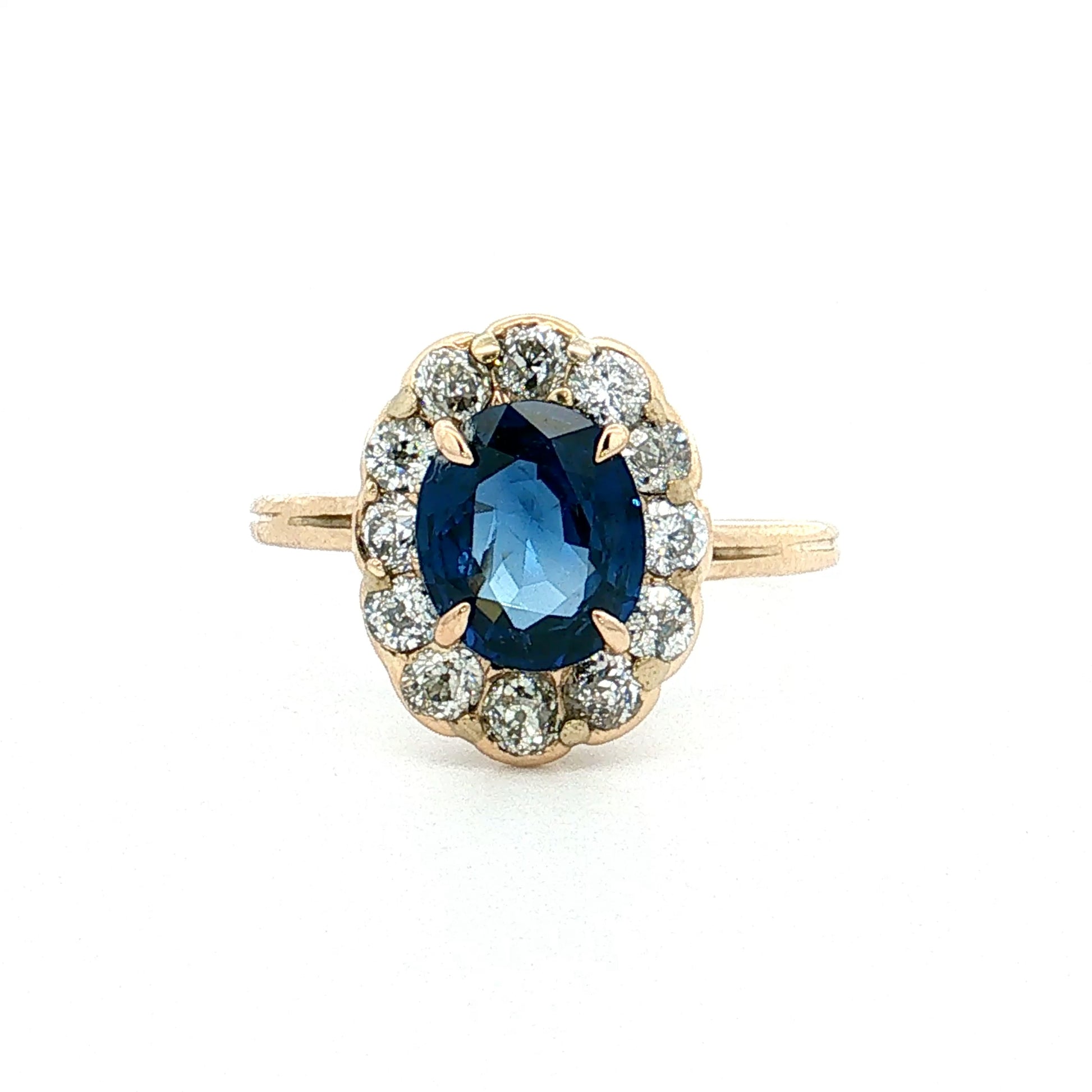 1.33 Victorian Blue Sapphire Halo Engagement Ring 14k