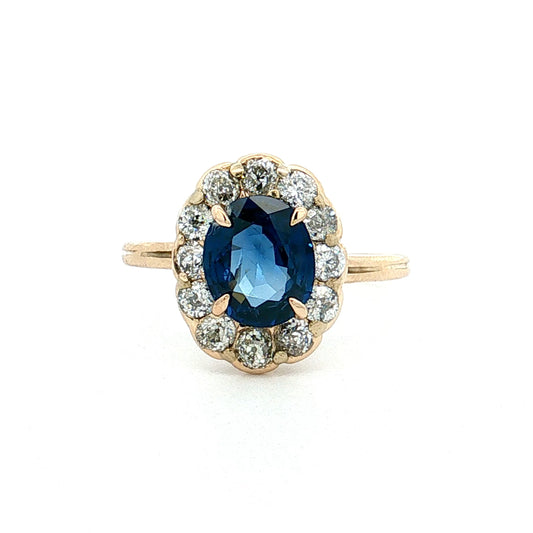 1.33 Victorian Blue Sapphire Halo Engagement Ring 14k