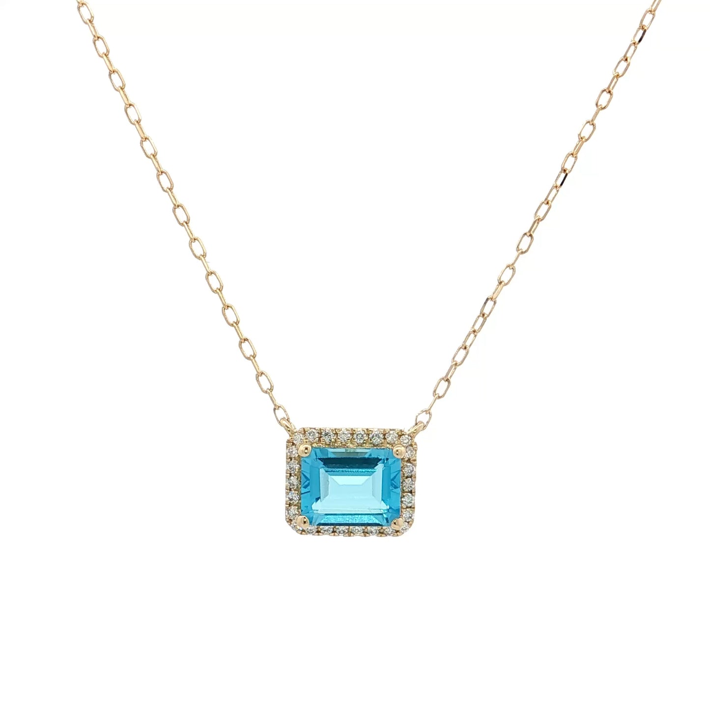 1.34 Blue Topaz & Diamond Pendant Necklace 14k