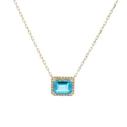 1.34 Blue Topaz & Diamond Pendant Necklace 14k