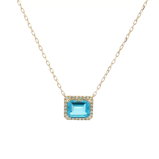 1.34 Blue Topaz & Diamond Pendant Necklace 14k