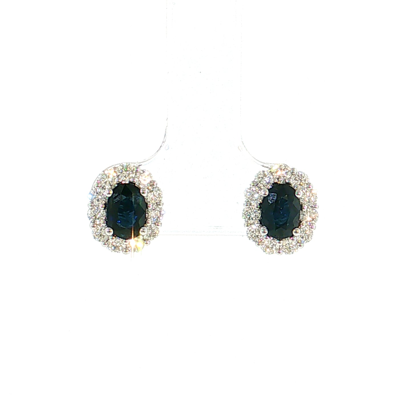 1.34 Oval Sapphire & Diamond Stud Earrings 14k White Gold