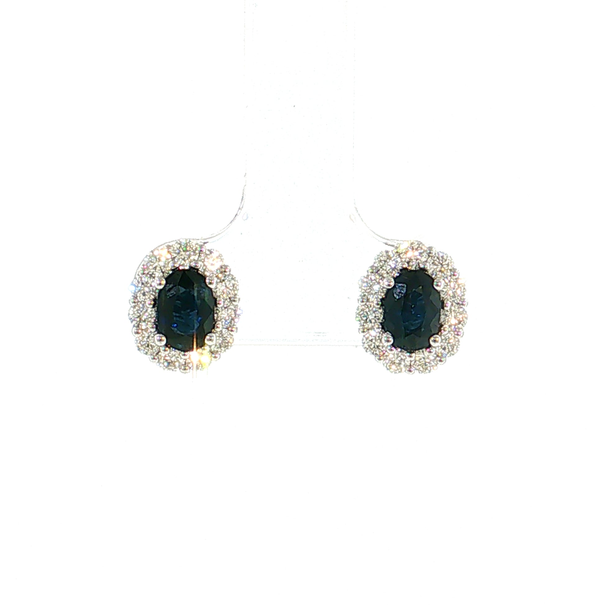 1.34 Oval Sapphire & Diamond Stud Earrings 14k White Gold