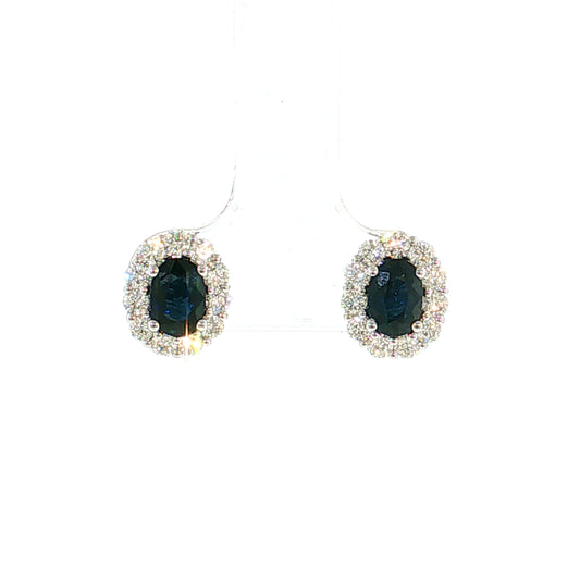 1.34 Oval Sapphire & Diamond Stud Earrings 14k White Gold