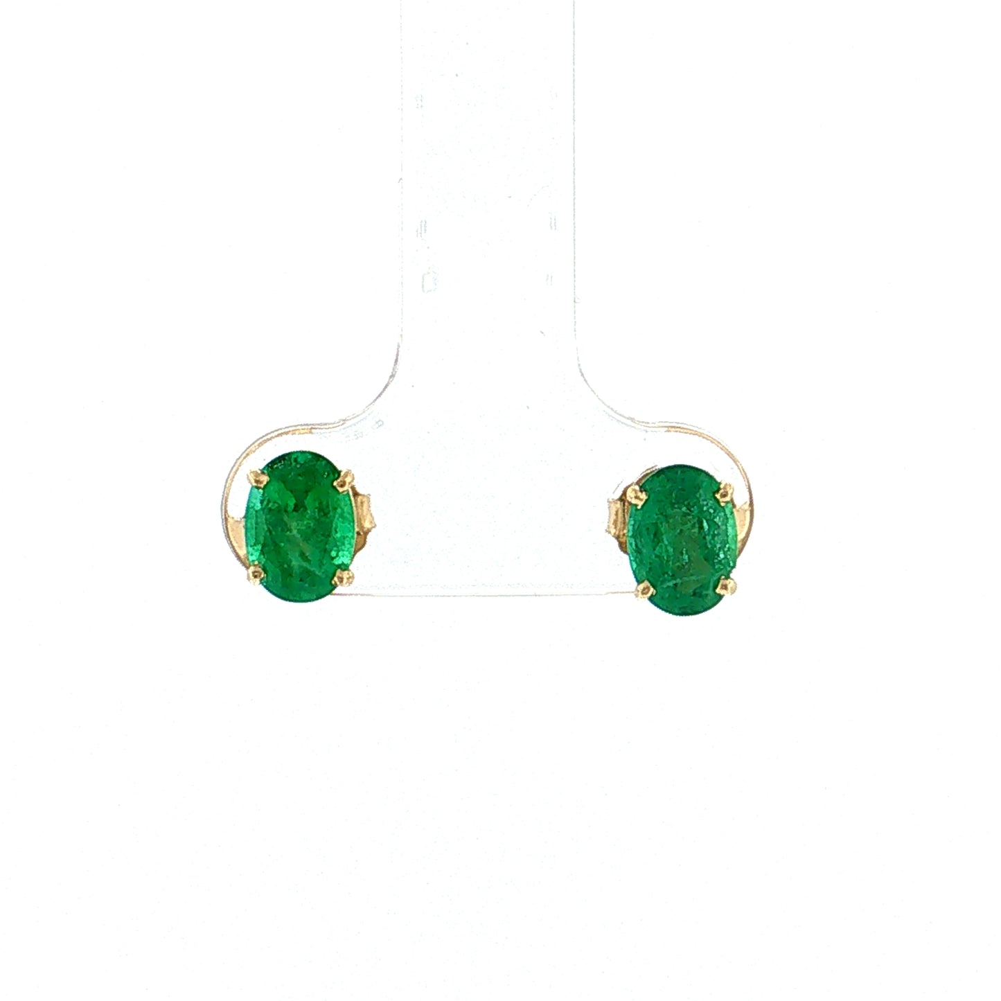 1.36 Oval Emerald Stud Earrings 14k Yellow Gold