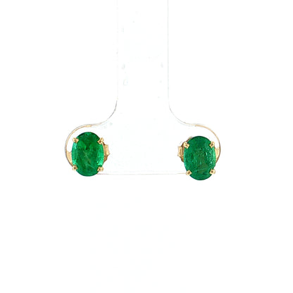 1.36 Oval Emerald Stud Earrings 14k Yellow Gold