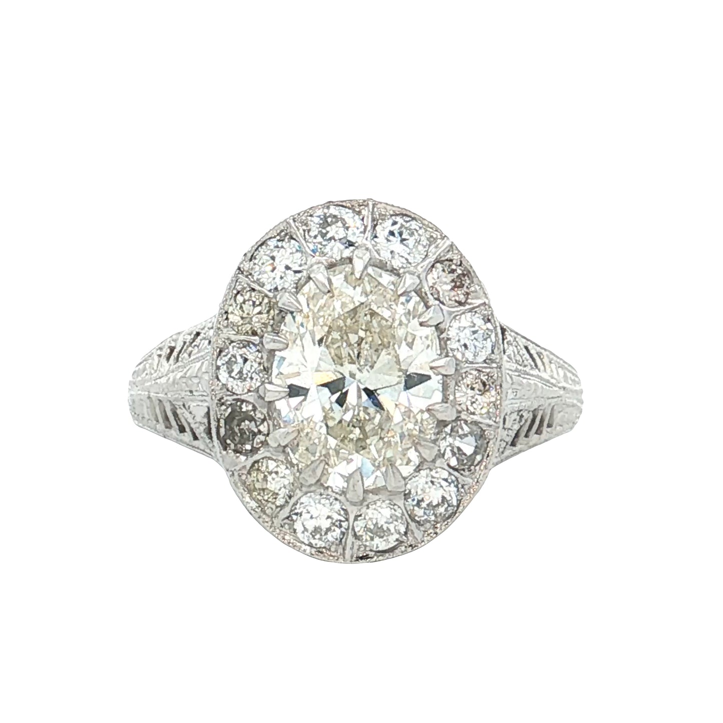 1.37 GIA Antique Oval Diamond Engagement Ring 18k