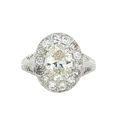 1.37 GIA Antique Oval Diamond Engagement Ring 18k