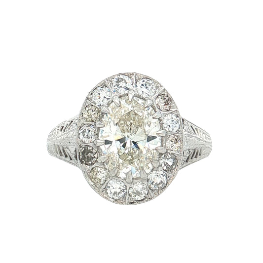 1.37 GIA Antique Oval Diamond Engagement Ring 18k