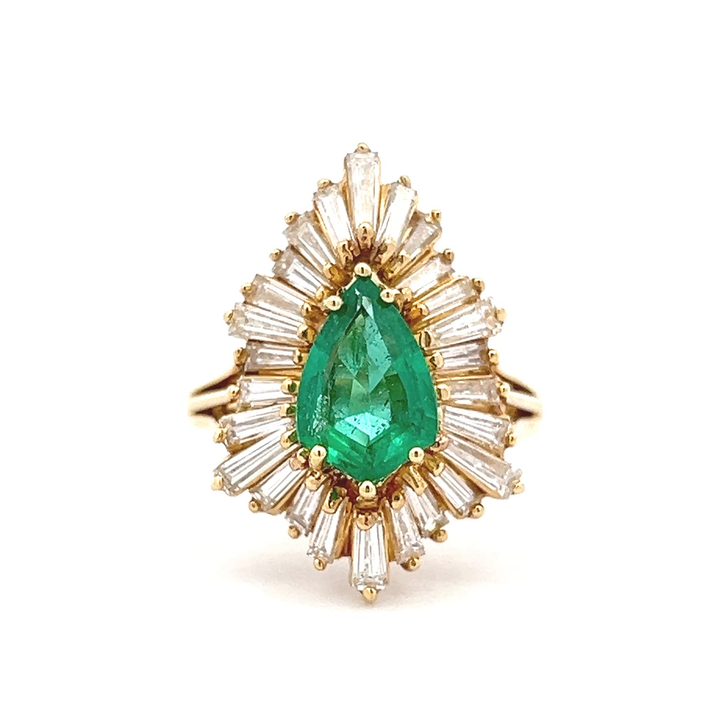 1.38 Emerald & Diamond Cocktail Ring in 18k Yellow Gold