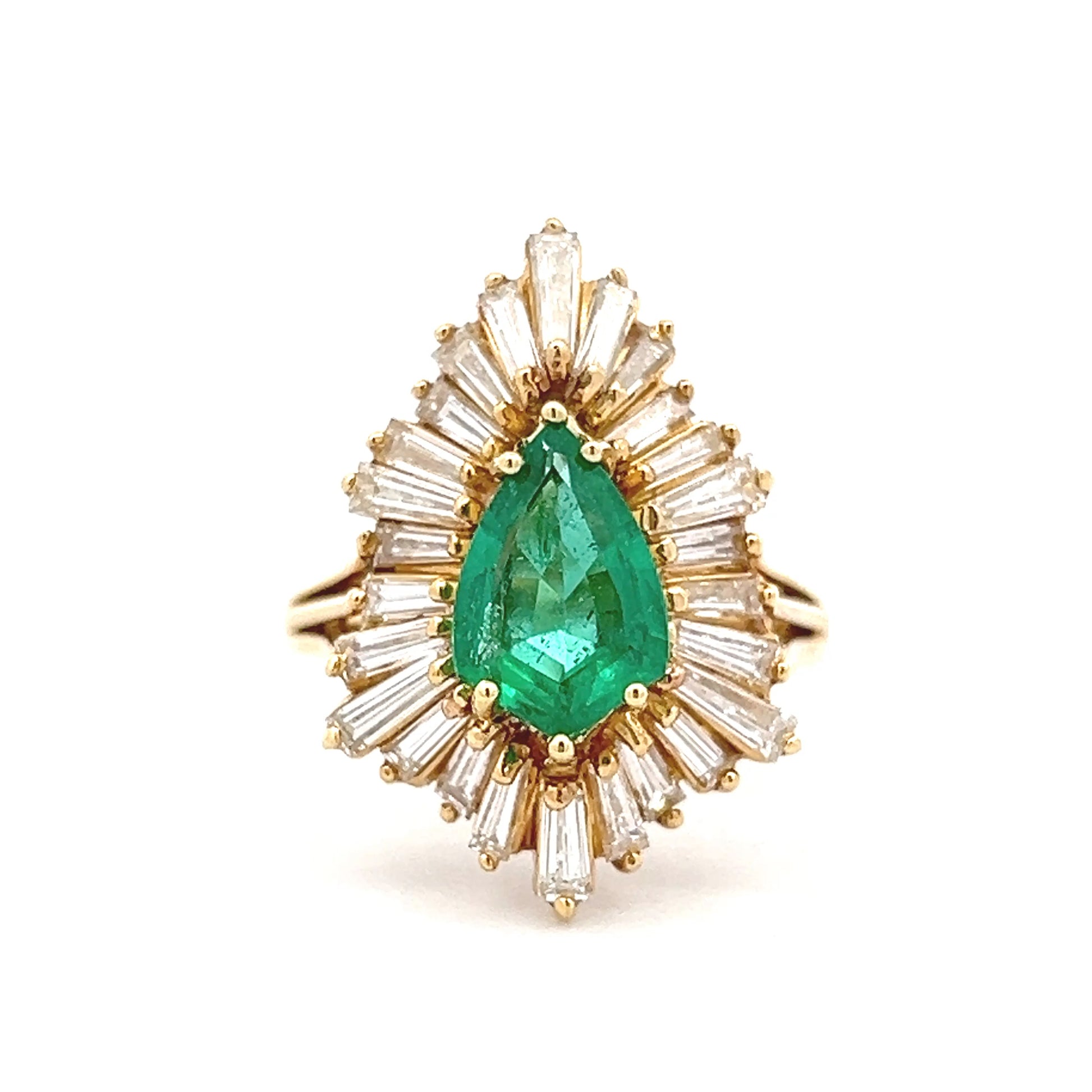 1.38 Emerald & Diamond Cocktail Ring in 18k Yellow Gold