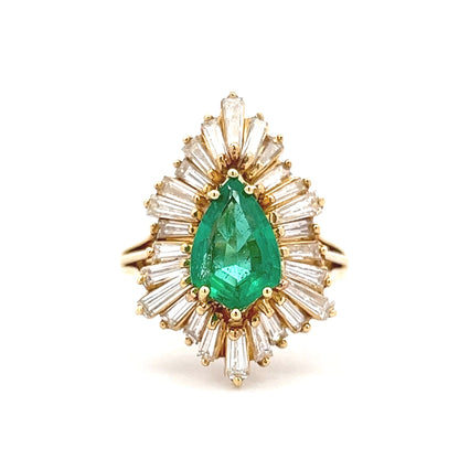 1.38 Emerald & Diamond Cocktail Ring in 18k Yellow Gold