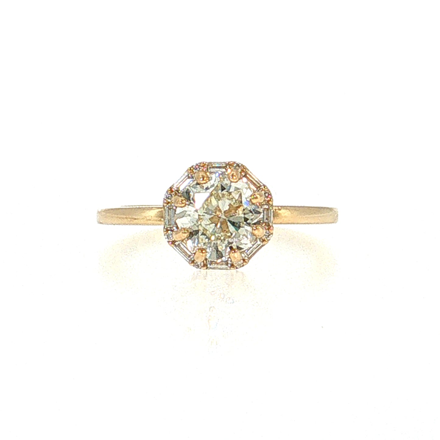 1.38 Modern Diamond Halo Engagement Ring 14k Yellow Gold