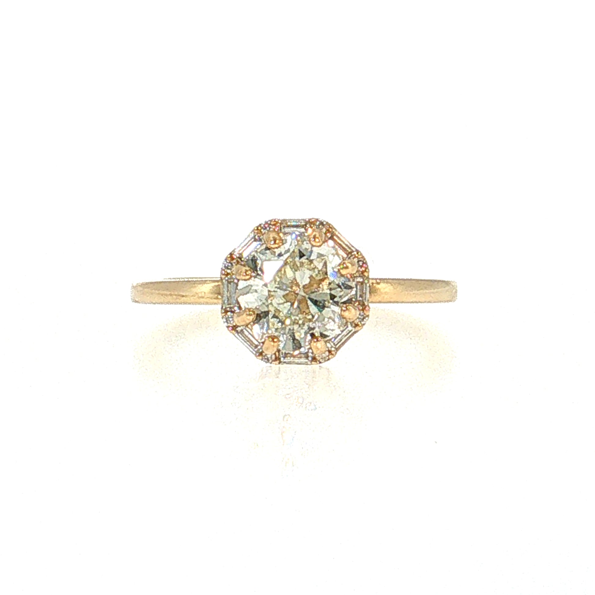 1.38 Modern Diamond Halo Engagement Ring 14k Yellow Gold