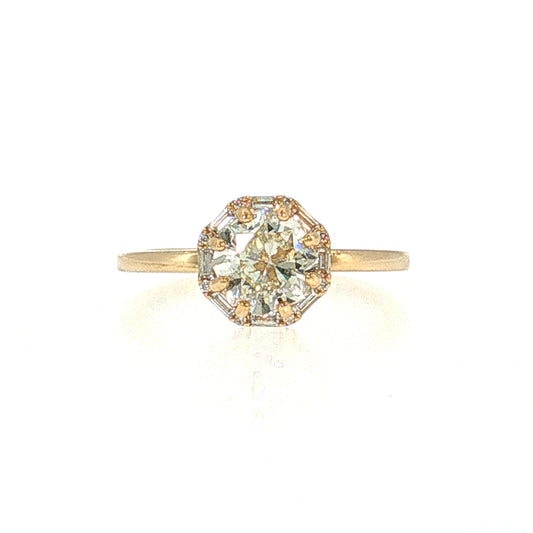 1.38 Modern Diamond Halo Engagement Ring 14k Yellow Gold