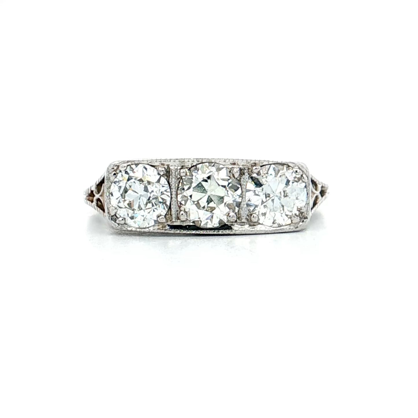 1.40 Antique Deco Three Stone Diamond Engagement Ring 18k