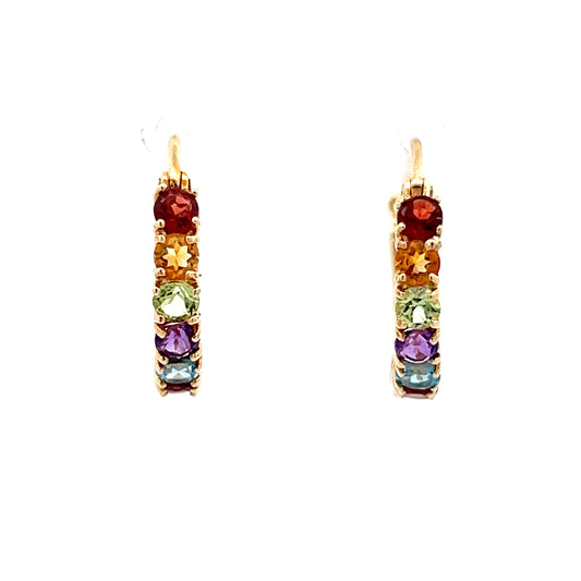 1.40 Rainbow Gemstone Hoop Earrings in 14k Yellow Gold