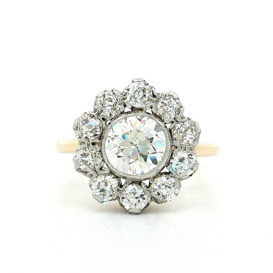 1.42 Old European Diamond Halo Ring 18k & Platinum