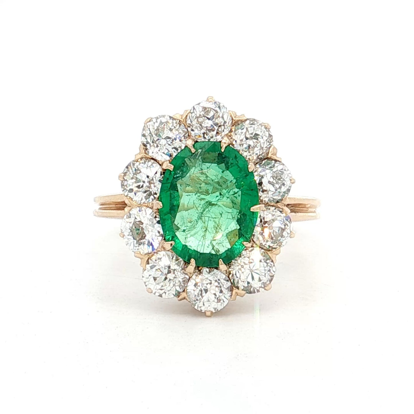 1.45 Antique Victorian Emerald & Diamond Ring 14k